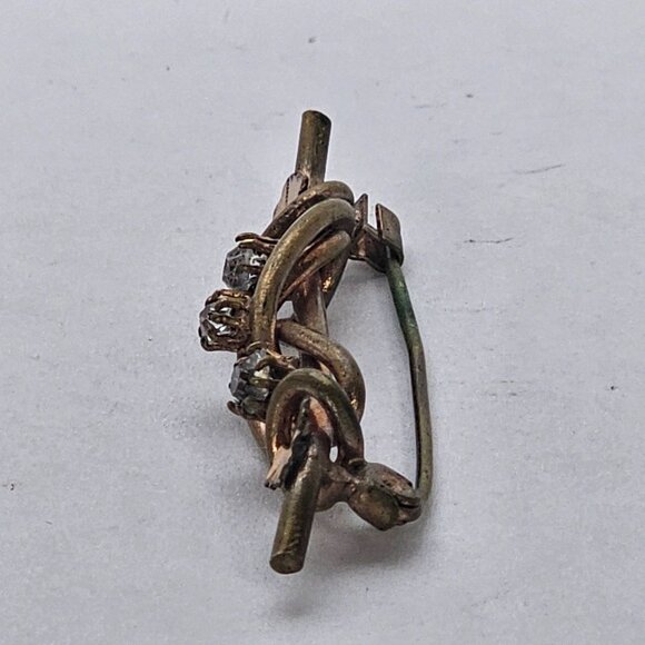 VTG Brooch Gold Tone Bar Rhinestone Antique Regencycore Leaf Accent Fairycore 2" - Picture 11 of 16